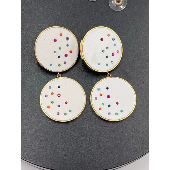 Joanna Laura Constantine Round Double Drop White Multicolored Confetti Earrings - Picture 7 of 9